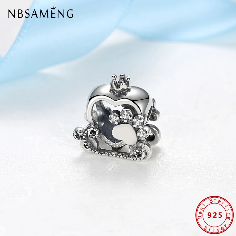 100% 925 Sterling Silver Charms Beads Heart Carriage Paw Print Charm Crystal Fit Pandora Original Bracelets Women DIY Jewelry