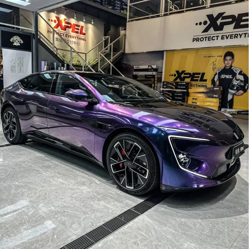 Sparkle Metallic Chameleon Vinyl Wrap Film Purple to Red Adhesive Decal Motorbike Car Wrapping Foil with Air Release