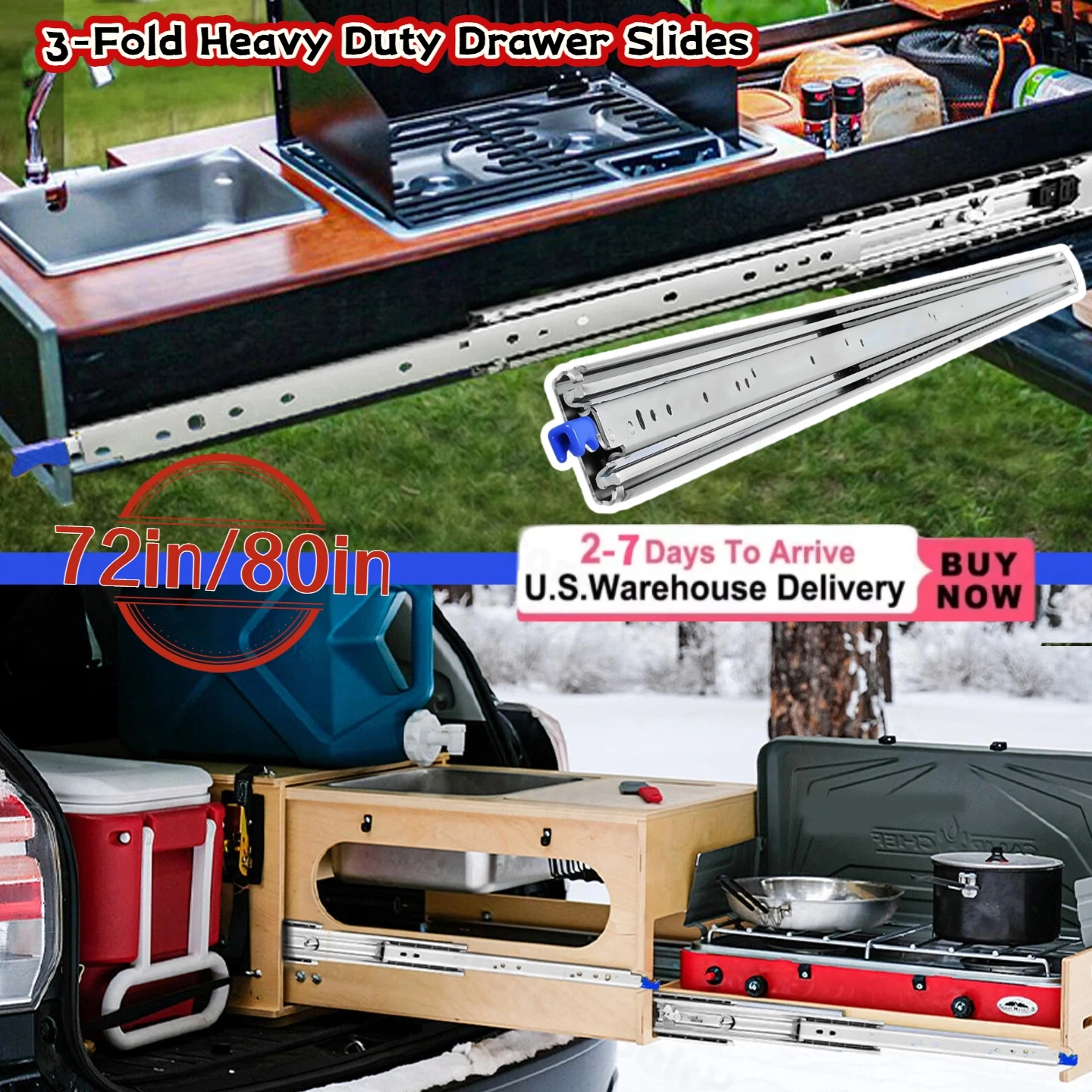 شرائح الأدراج مع قفل زوج واحد من شرائح الأدراج الصناعية بسعة تصل إلى 500 رطل، 3 أضعاف، محمل كروي كامل التمديد، قفل وخارج