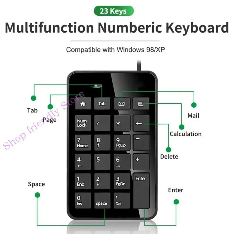 594A USB Numeric KeyPad Numpad 23 Tastiera digitale per Windowsxp 7 8 10