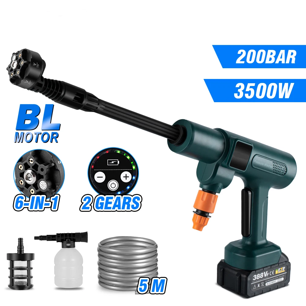 

3500W Brushless Electric High Pressure Washer 6IN1 Nozzle Garden Irrigation Gun for Makita 18V Car Wash Water Gun Tool