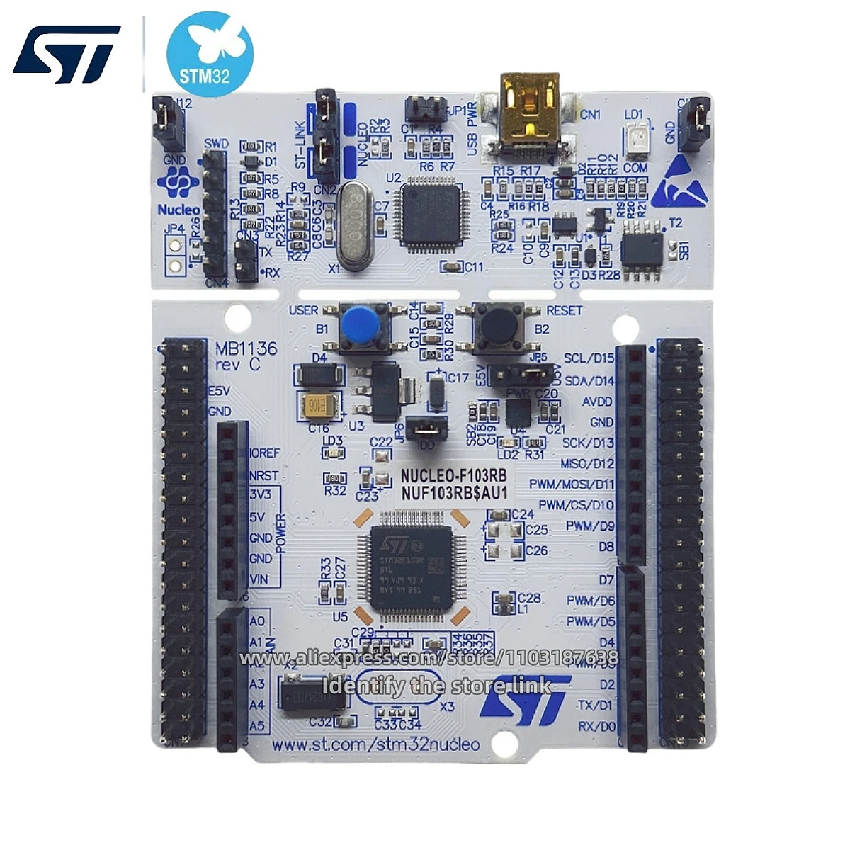 1PCS/LOT NUCLEO-F103RB STM32 Nucleo-64 Development board STM32F103RBT6 Original stock