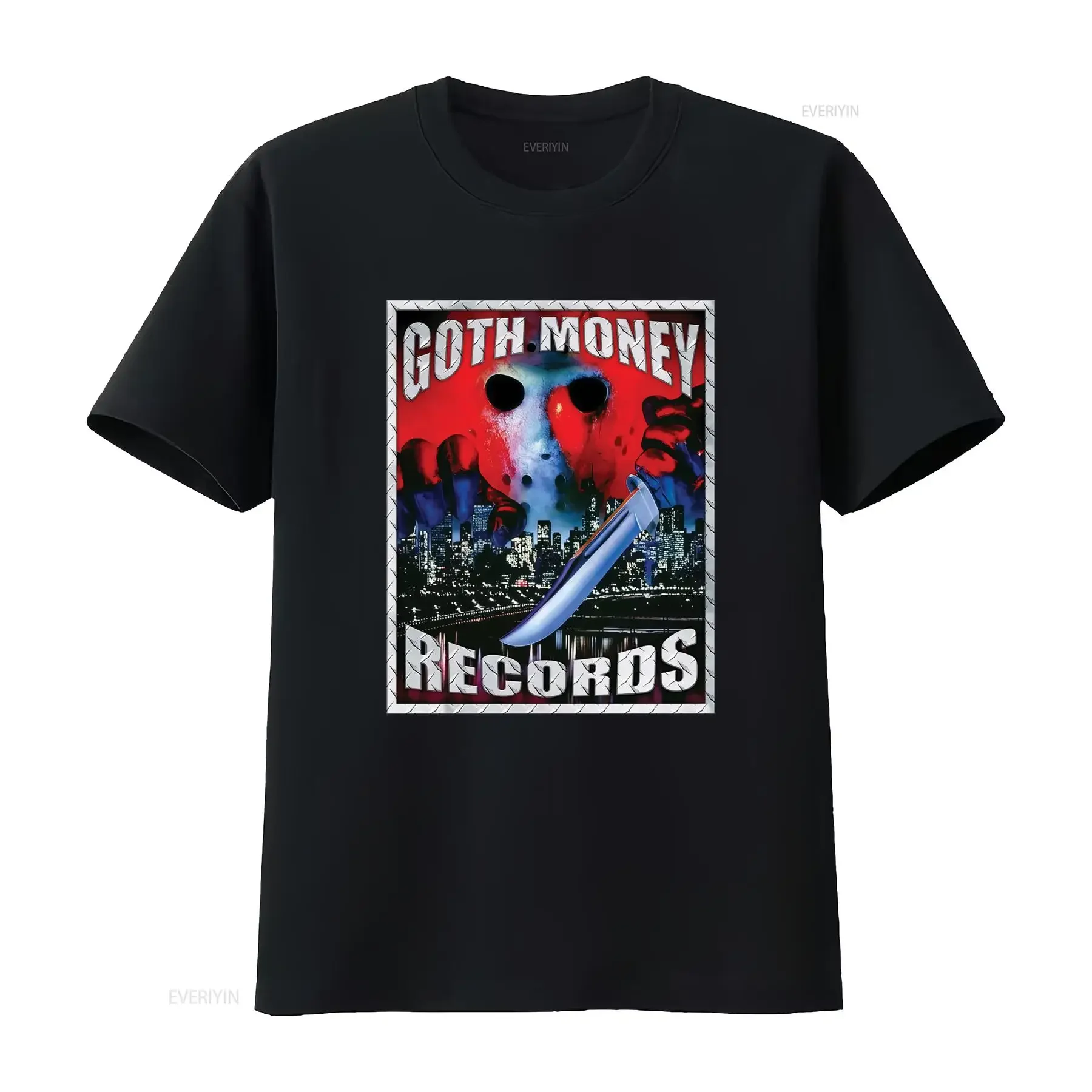 Goth Money Records Jason Logo T Shirt Black Kray Sickboyrari Y2K Horror Movie Inspired  vintage Washed Soft graphic fashion