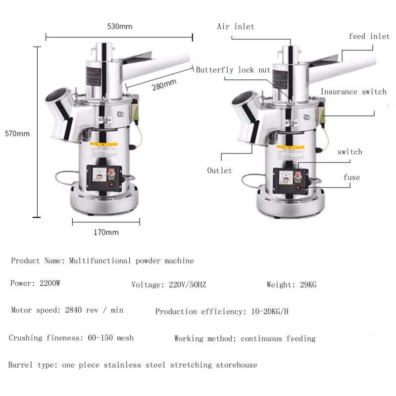 PBOBP Electric Bread Crumbs Pulverizer Stainless Steel Cheese Grater Grinder Grinding Machine Bread Crumb Mill