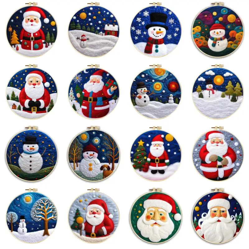 RUOPOTY Lã Felting Kit Artesanato Suprimentos Natal Boneco de Neve Papai Noel Bordado Quadro Lã Para Tricô Ponto Cruz Artesanato