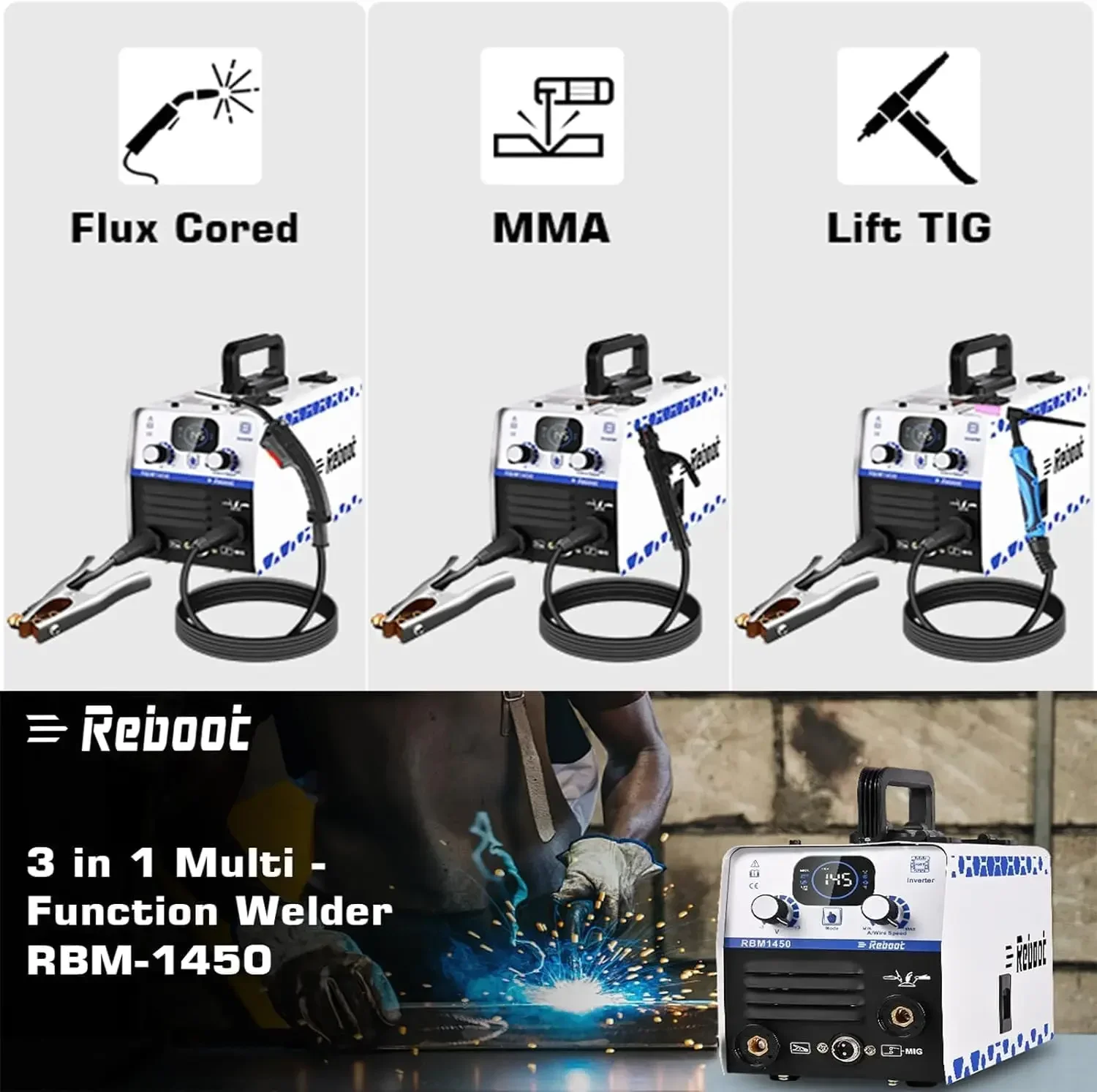 Imagem -05 - Soldador Mig 145amp Soldador de Núcleo de Fluxo 110v Mig Elevador Tig Vara em Grande Display Digital Led Máquina de Solda