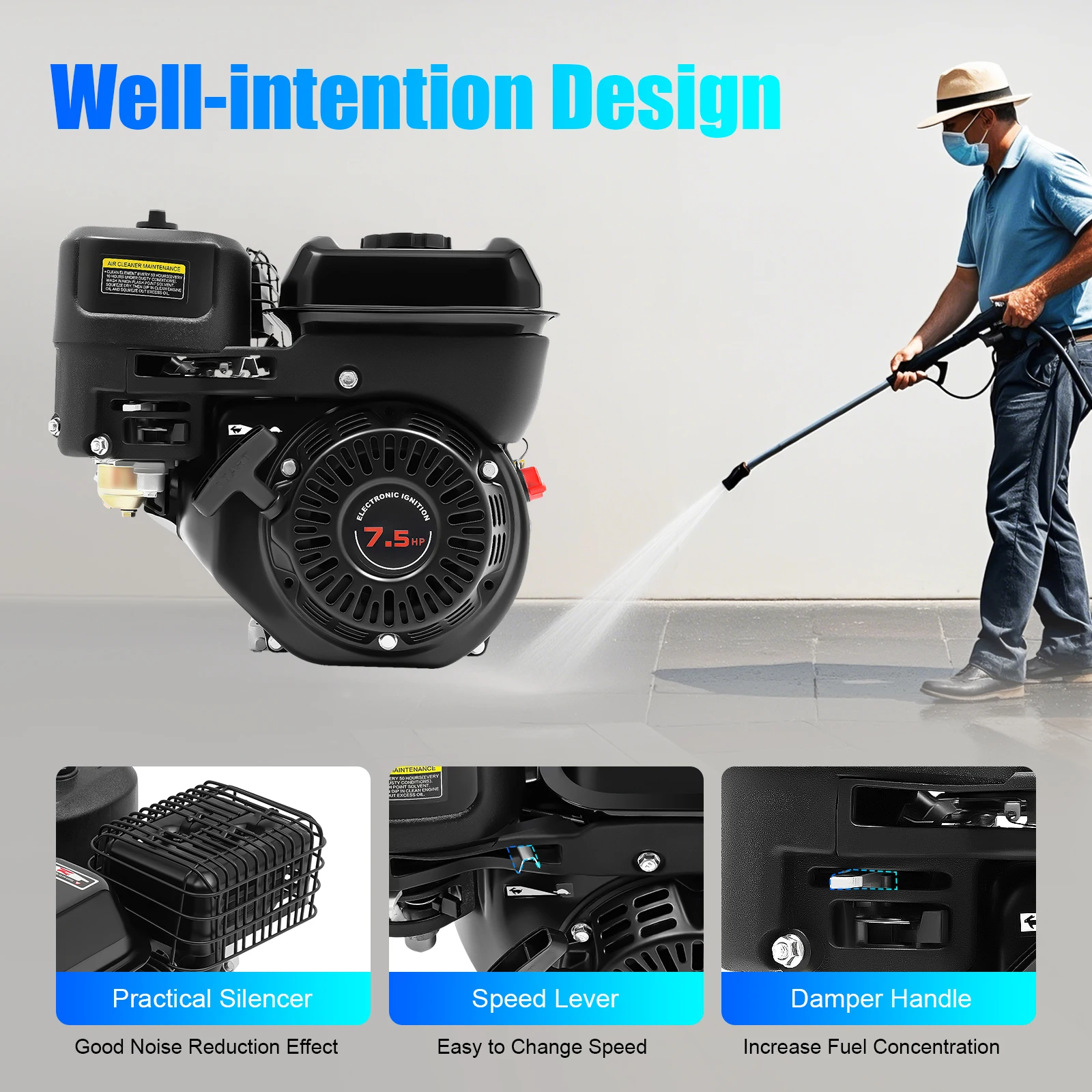 

4-Stroke Gasoline Engine 212CC 7.5HP Single-Cylinder Engine 3600RPM Hand Recoil Start System Gasoline Motor for Beach Car