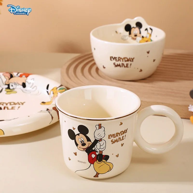 

Disney Mickey cartoon 300ML household tableware ceramic mug Mickey Mouse ceramic gold-rimmed coffee drinking mug Holiday gift