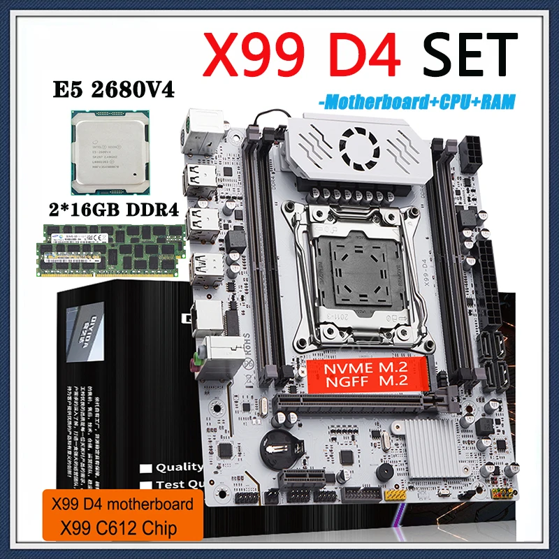 Imagem -01 - Motherboard Grupo Processador Lga 20113 e5 2680 v4 Cpu Kit 2x16gb 32 gb Ddr4 Reg Ecc Ram C612chip Suporte para Memória Nvme M.2 X99 d4