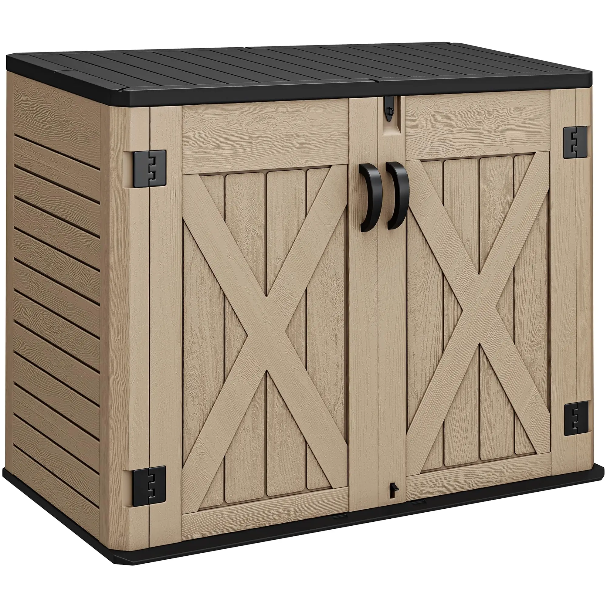 59 Cuft Outdoor Tall Storage Shed, Waterproof Veal Resin Shed for Garden, Garage, Patio, Lockable Tool Storage, No