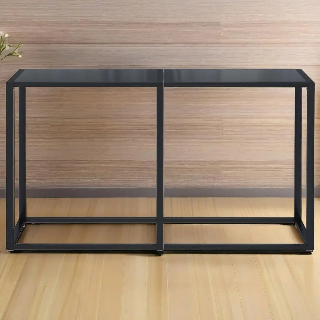 Modern Black Console Table 140x35x75.5cm with Tempered Glass - Stylish Home Furniture