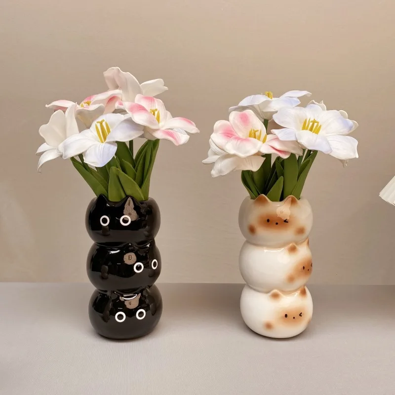 

Design Interior Home Flower Vase Aesthetic Props Table Desk Ceramic Vases Living Room Office Cat Cute Room Decor Indoor Plants