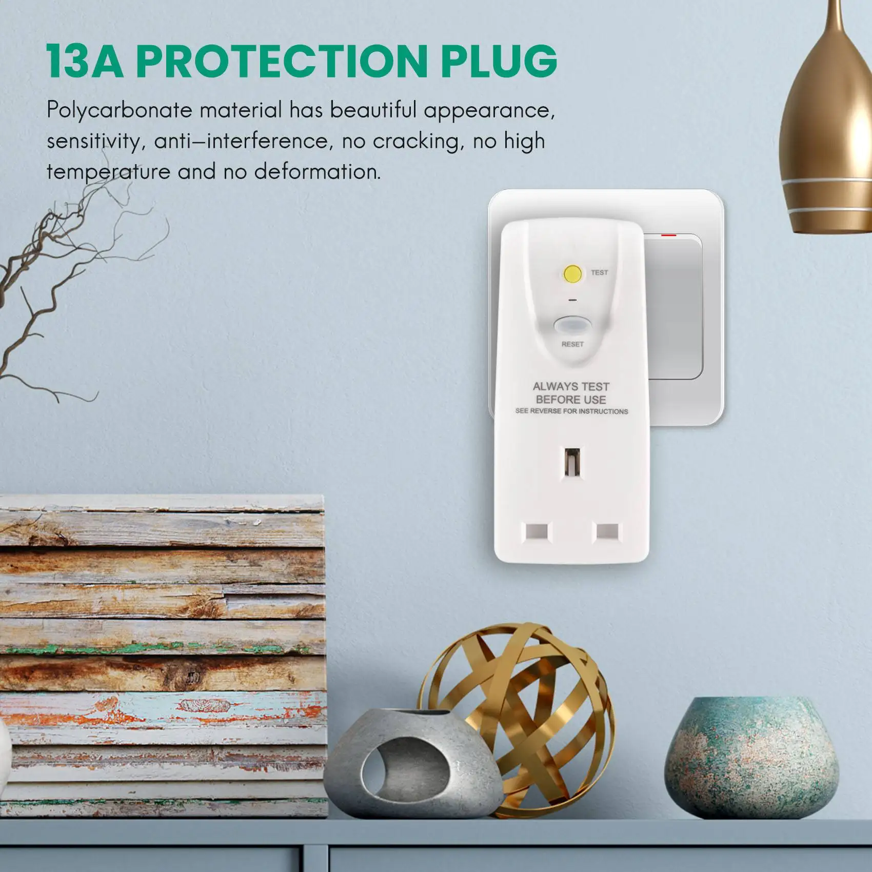 A73E-Uk Plug 13A Gfci Leakage Protection Plug Rcd Socket Home Circuit Breaker Cutout Power Trip Switch- Uk Plug