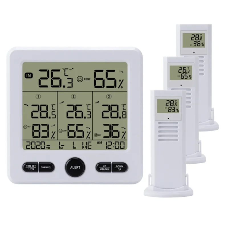 

A37T-Один-Три Беспроводная метеостанция Монитор сигнализации с цветным экраном Внутренний и наружный цифровой термометр и гигрометр