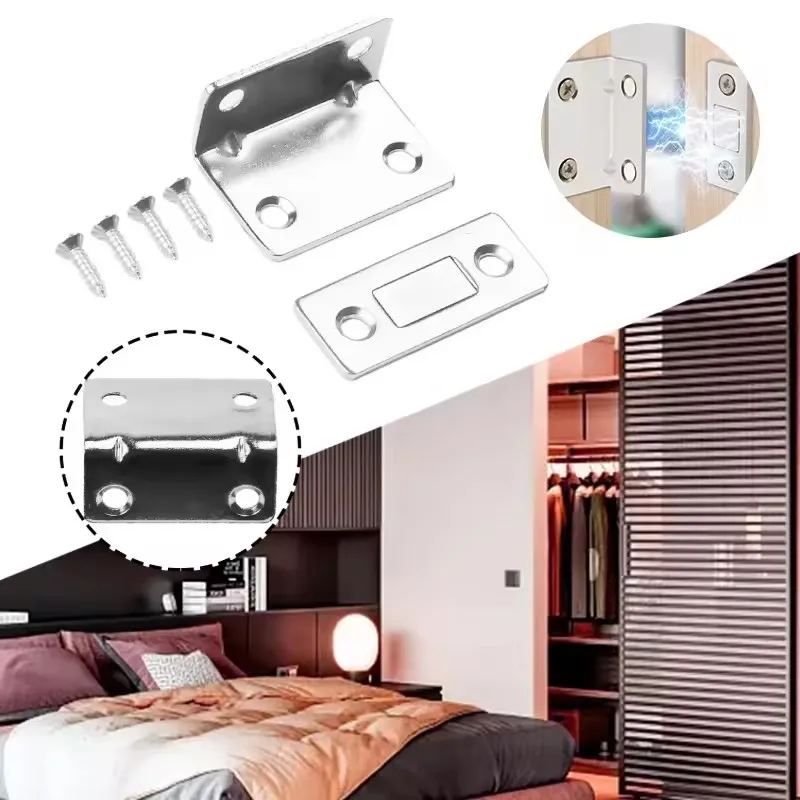 1pair Magnetic Door Catch Latch -Invisible Strong Adhesion Drill-Free Mount Seamless Release- Ideal for Cabinets, Sliding Doors
