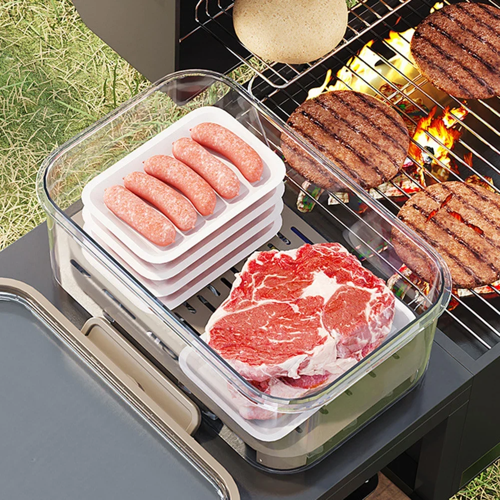 Portable Food Storage Container Large Capacity Airtight Freshness Box with Drain Plate for Outdoor Picnic Camping Use