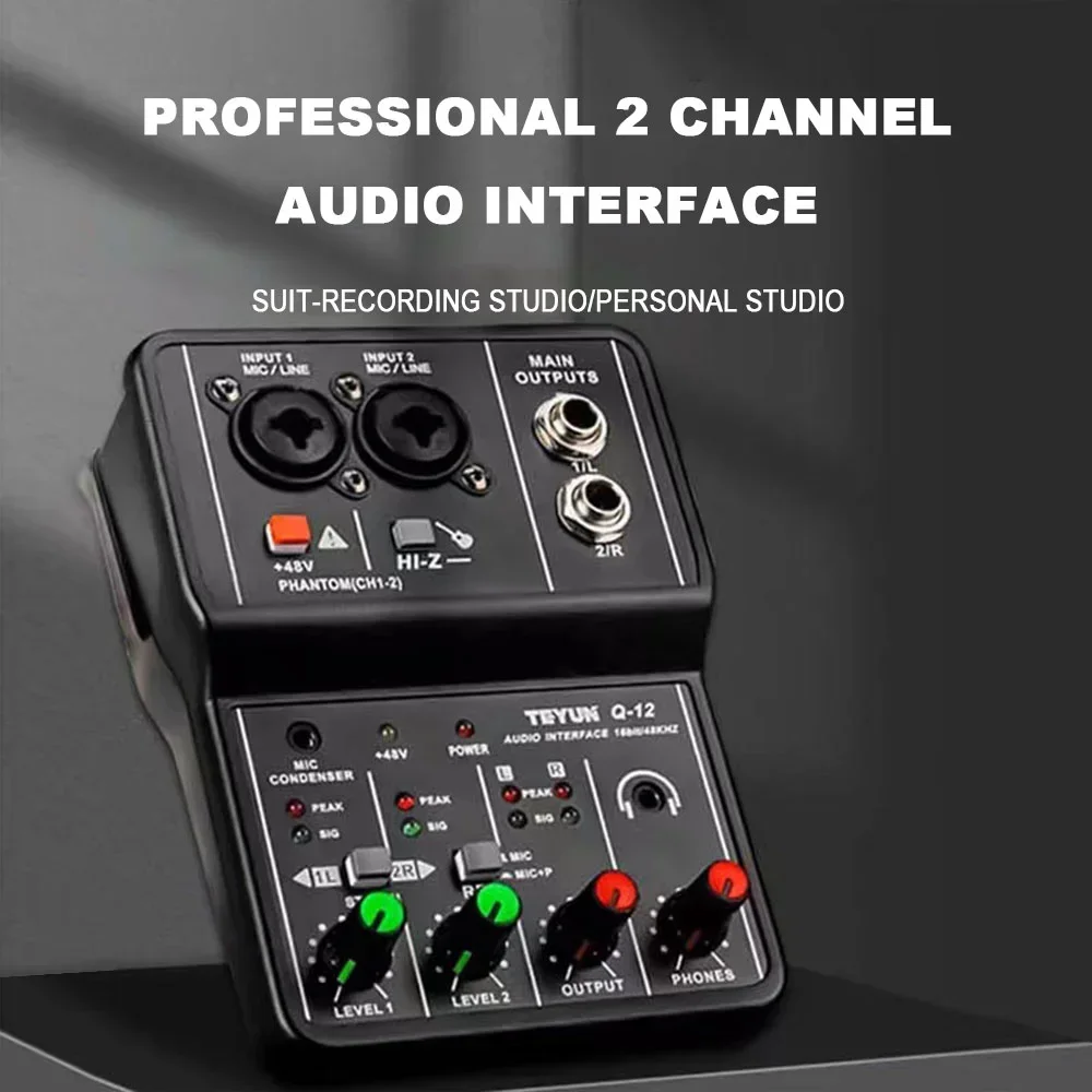 Likheung 2 canali Interfaccia audio portatile professionale console scheda audio mini MIXER USB per canto in studio di registrazione per chitarra