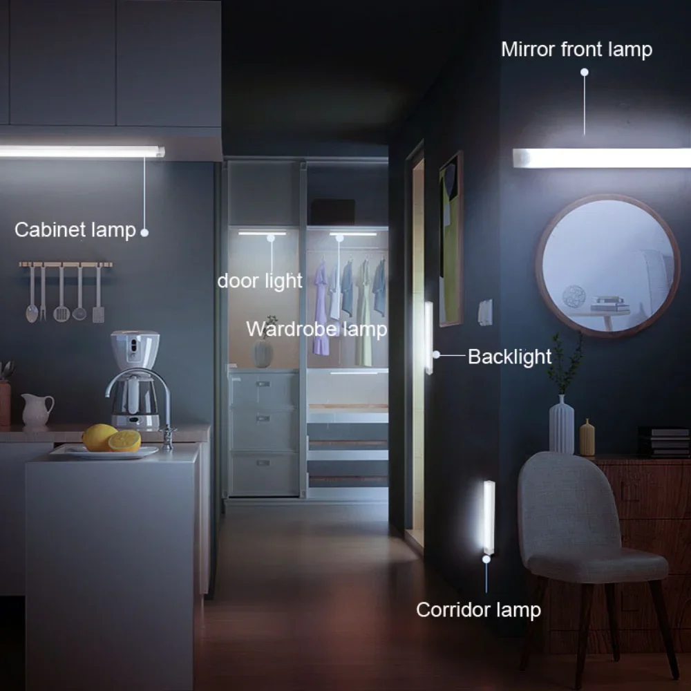 Night Lamp With Motion Sensor Usb Rechargeable Wireless LED Magnetic Light Strip For Bedroom Kitchen Bedside Cabinet Lights