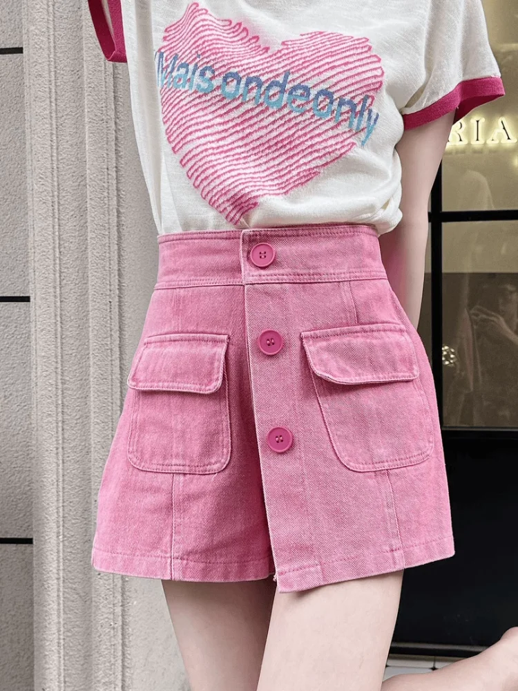 

Women's 2024 Summer New Fashion High Waist Zipper Solid Color Spliced Pockets Button Loose Wide Leg Pants Thin Casual Pant Skirt