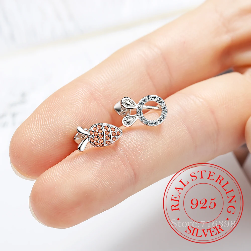 Cute Small Asymmetric Rabbit Carrot 925 Sterling Silver Ear Cuff Clip Earrings For Women Girls Student Kids Boucle Oreille Femme