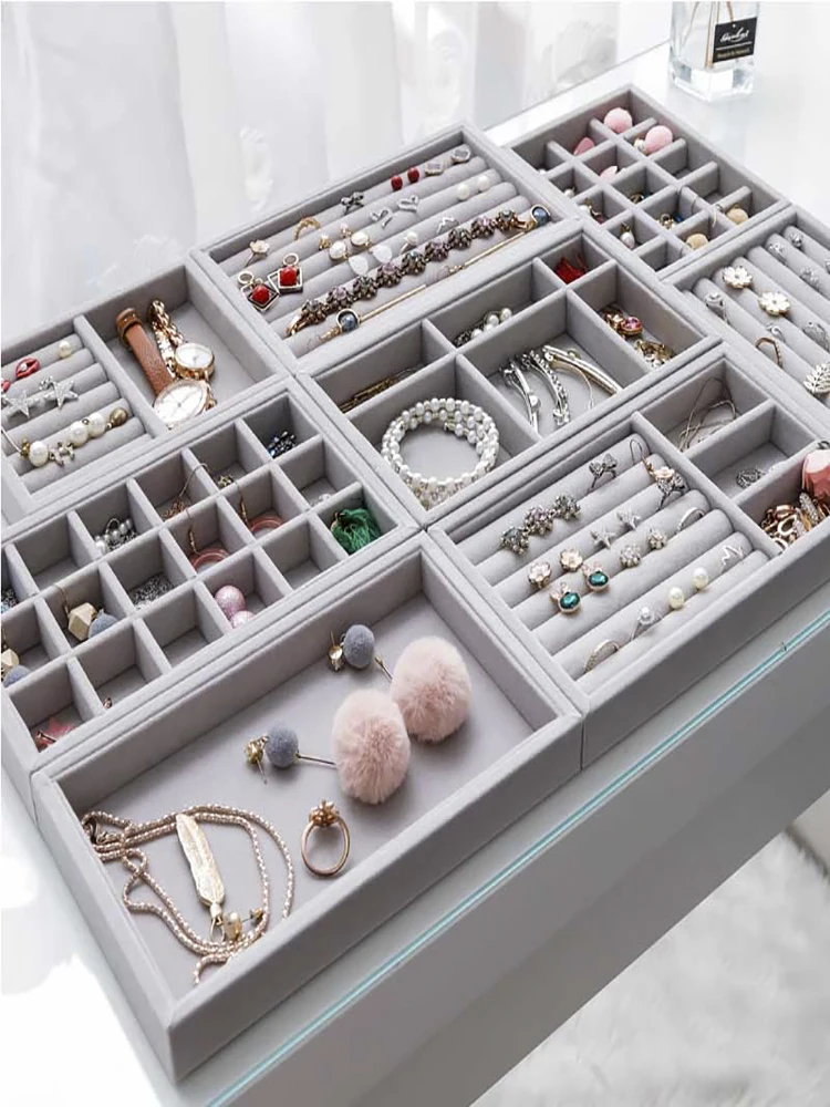 Jewelry Organizer Velvet Jewelry Drawer Storage Tray Display Ring Bracelet Necklace Storage Box Showcase Drawer Organizer Trays