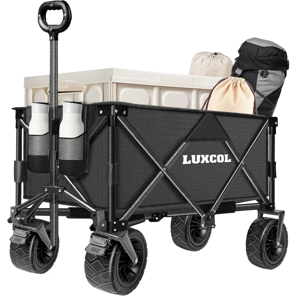 

Collapsible Folding Wagon, Heavy Duty Utility Beach Wagon Cart for Sand with Big Wheels, Adjustable Handle