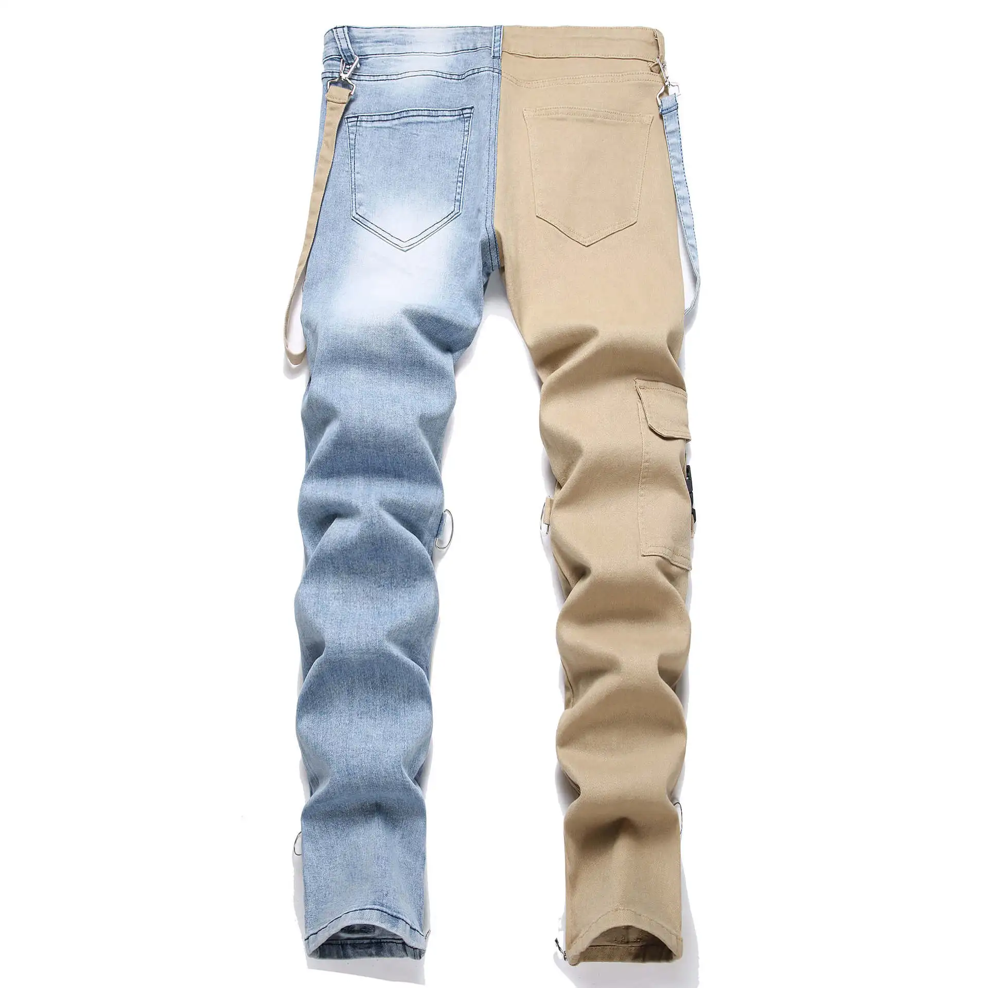 Calça jeans masculina de rua alta, hip hop, moda urbana, y2k, cargo, jeans, com bolsos, 2 cores, calças elásticas remendadas