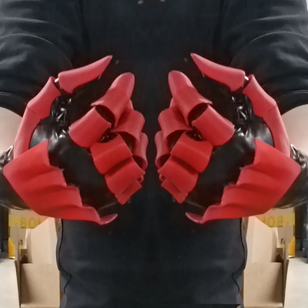 Handgemaakte rode schedelelandschoenen, ridderhandschoenen, 3D-geprint, perfect voor galakleding, fotoshoots, optredens of als cadeau.