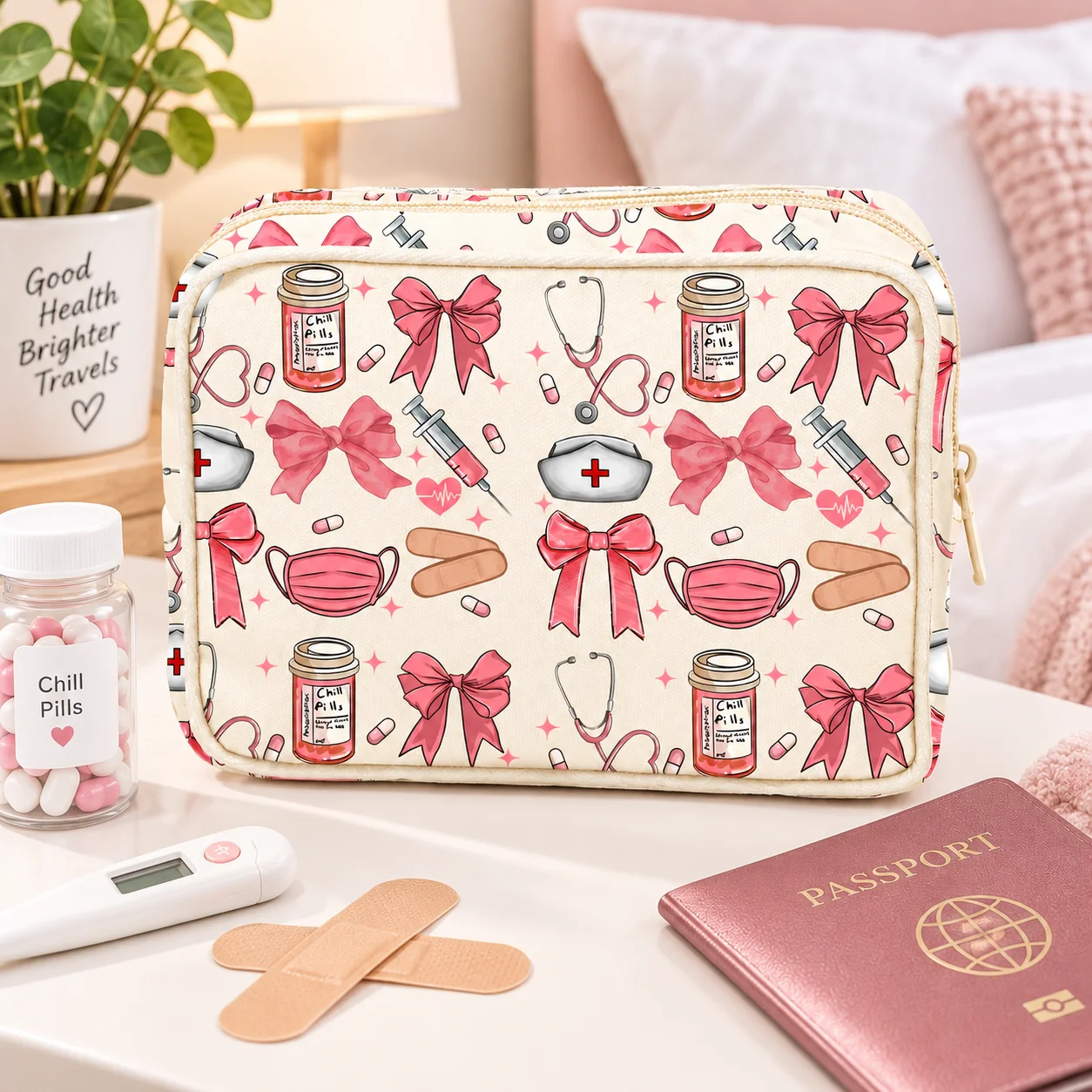 Portable Printed Medicine Bag Lightweight First Aid Organizer Travel Medication Storage Pouch Home Emergency Medical Kit Case - view 5