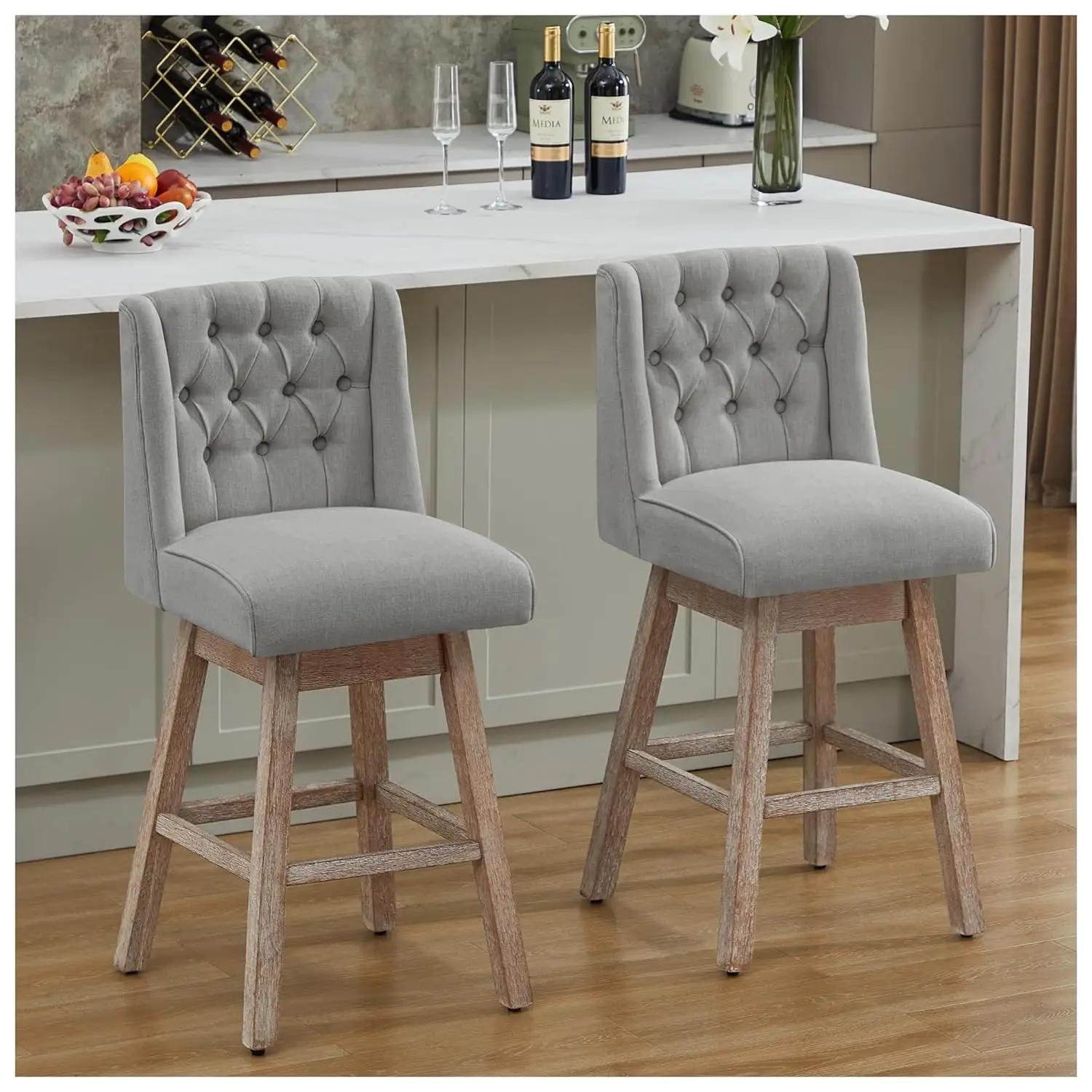 

28.5" Swivel Bar Stools Set of 2, Counter Height Barstools with Back, Linen Fabric Upholstered Bar Stools, Modern, Customized