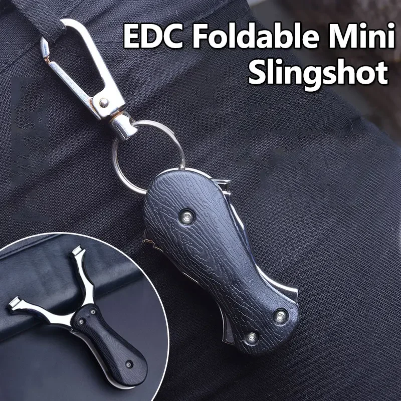 EDC Foldable Slingshot Hunting Bow Pocket Catapult Stainless Steel Rubber Band Shooting Folding Mini Pass Security Inspection