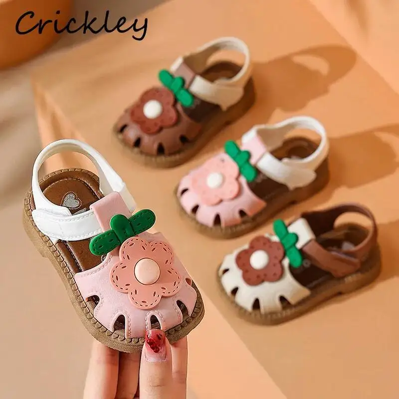 

Летние сандалии для девочек, милые, из ПВХ, на липучках, для младенцев и малышей, мягкие, нескользящие, с закрытым носком, для детей