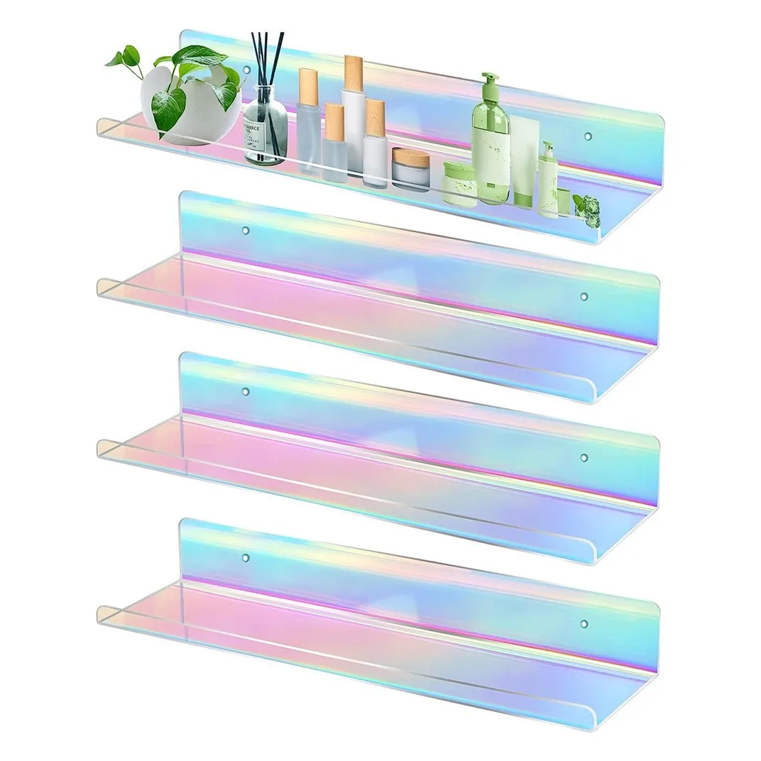 Étagère murale en acrylique arc-en-ciel, étagère de rangement pour salle de bain, panneau coloré, en forme de U, montage mural, sans perçage, étagère de présentation simple