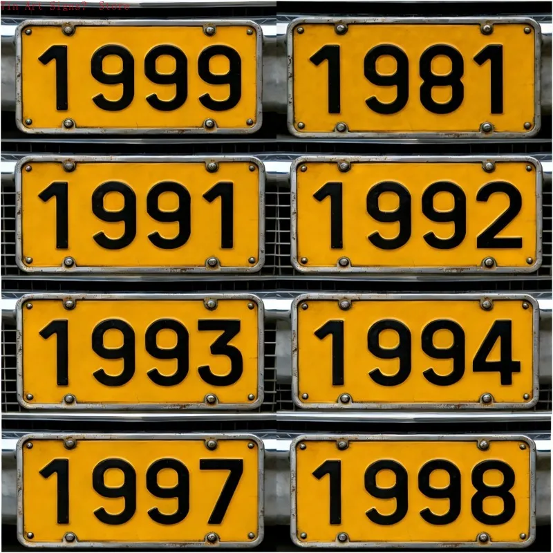 Vintage 1980-1995 Year Number License Plate Metal Tin Sign HD Print Bendable Aluminum Sign Weather Resistant Retro Yellow Car Pl