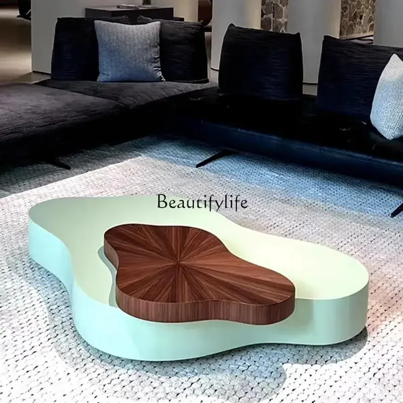 LJYSimple Modern Black Walnut Irregular Multifuncional Mesa de centro