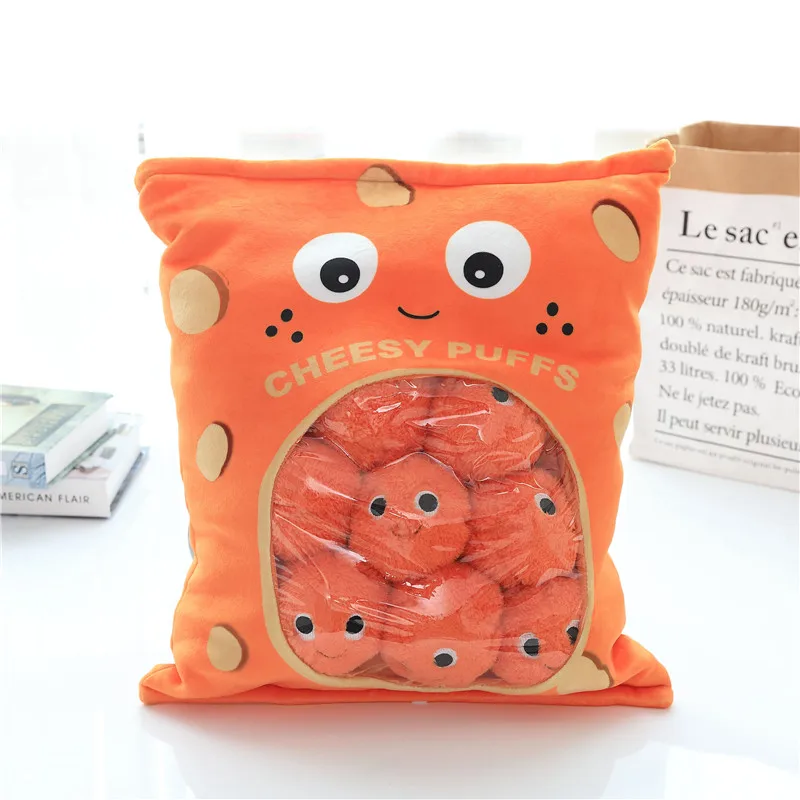 Cheesy Puffs Plush Toy  Lifelike Puffs 6pcs In one Bag Stuffed Food Throw Pillow Kids Toys Birthday Christmas Gift for Child