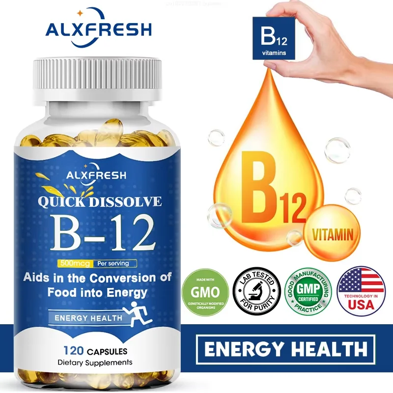 Alxfresh Vitamin B12 Capsules Supports Energy Metabolism Mood Nervous System Support Daily B12 Nutritial Supplement Health Care