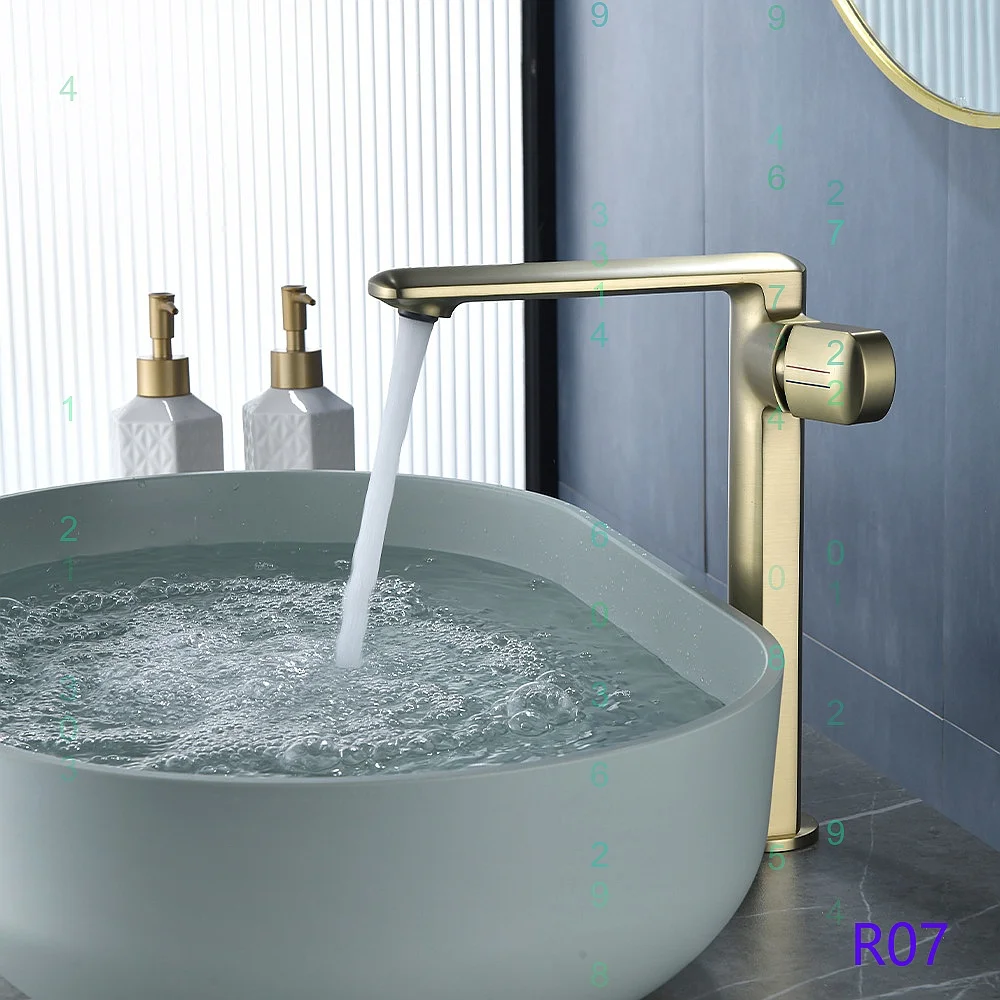 Full Brass Modern 7-Shape Side Open High Basin Faucet Single Handle Dual Control Small Handwheel