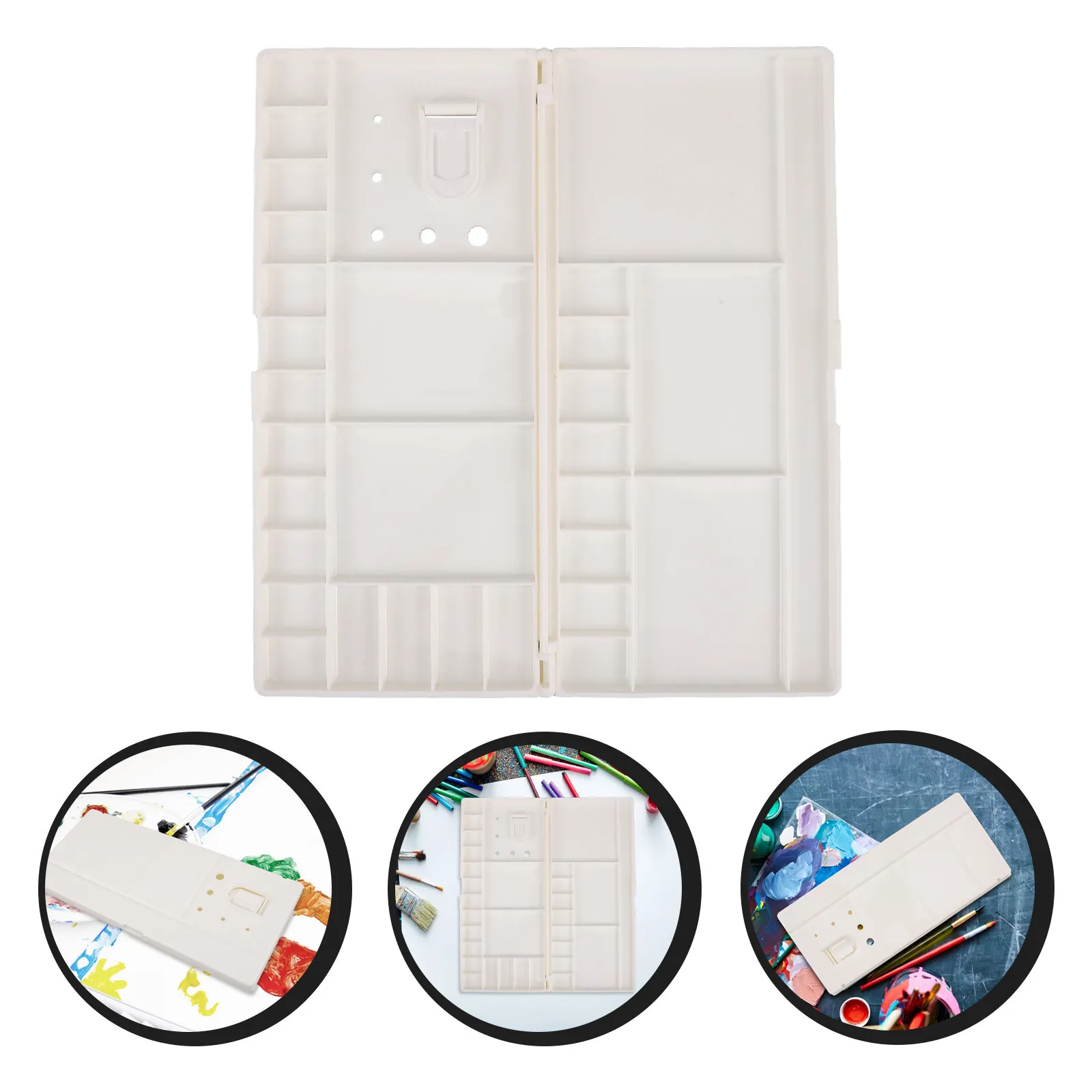 Large Folding Watercolor Palette Tray Lid 24 Wells 5 Mixing Areas Thumbhole Paint Mixing Tray Gouache Acrylic Oil Paint Case