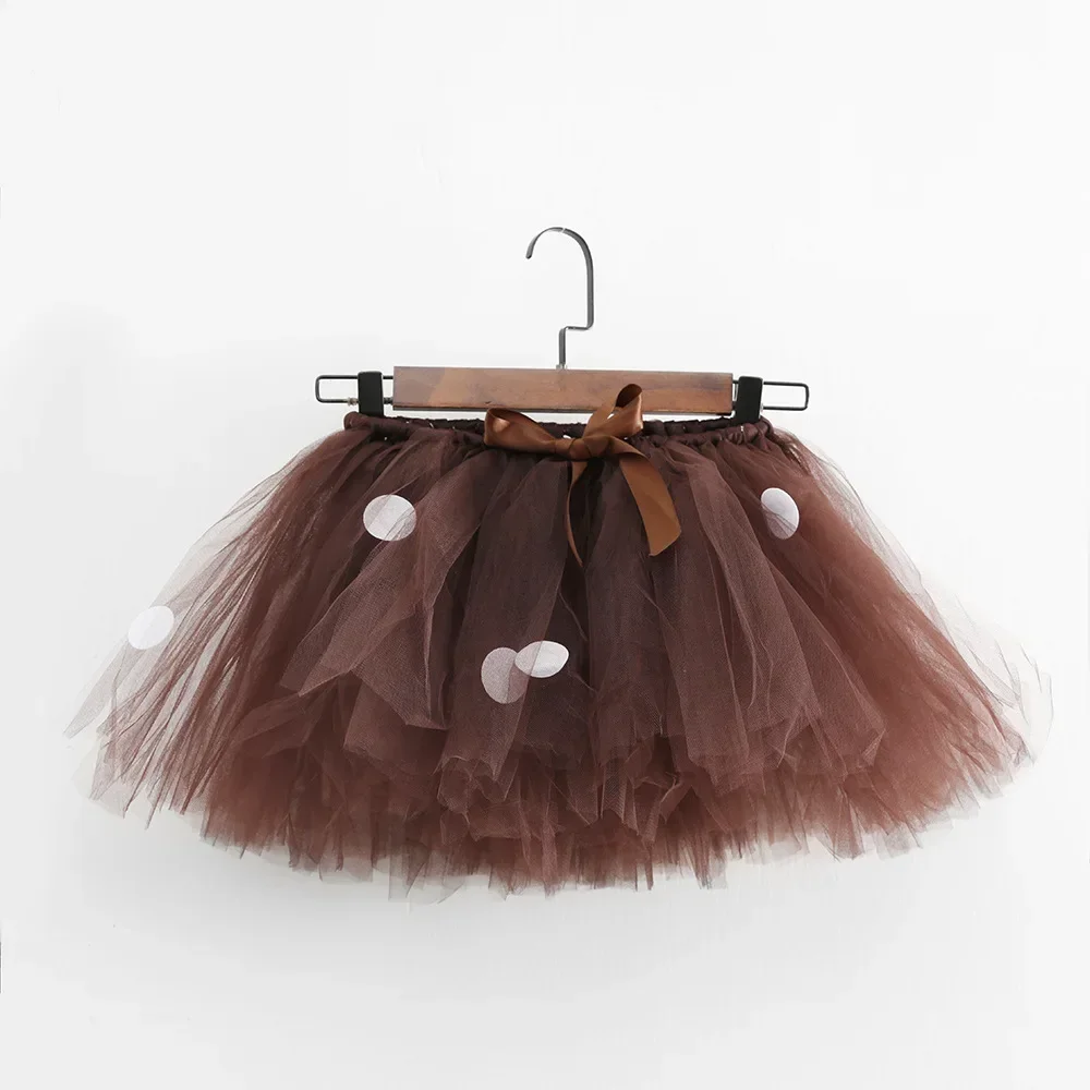 Fluffy Brown Deer Girl Tutu Skirt Christmas Costume Kids Reindeer Tulle Skirt Elk Halloween Carnival Children Skirt 1-8Years