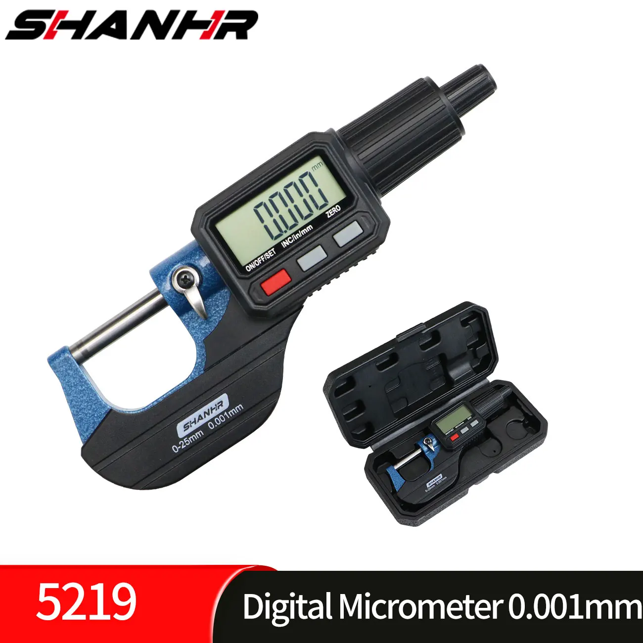 Micrómetro Digital SHANHR 0-25mm 0.001mm de Precisión, Micrómetro Exterior Electrónico con Yunque de Carburo, Herramienta de Medición