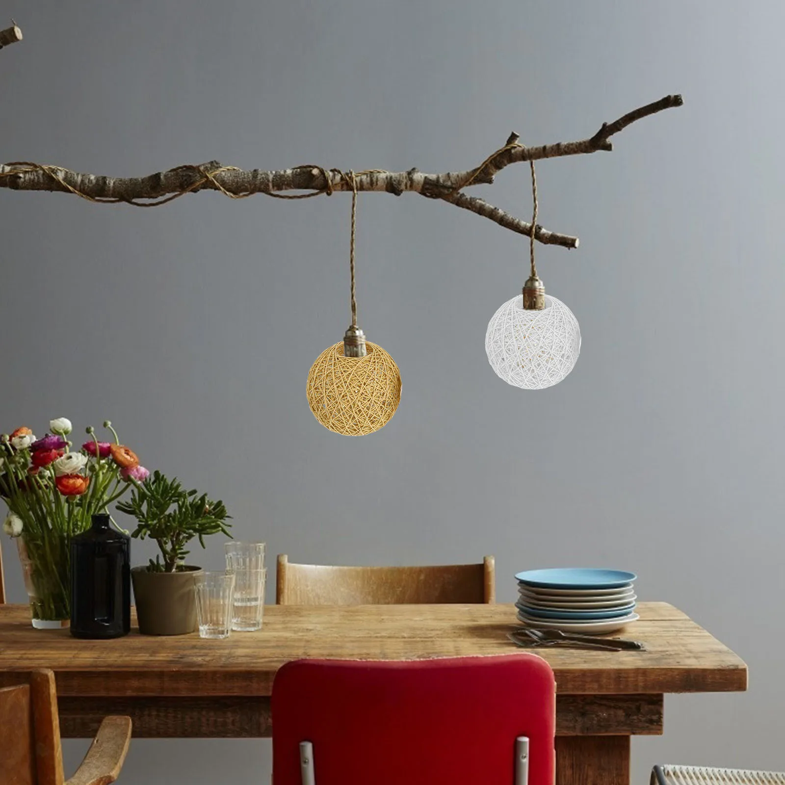 

2Pcs Rattan Ball Lampshade Simple Style Woven Craft Indoor Use Lamp Cover Decorative Diffuse Lighting Warm Atmosphere Lamp Shade