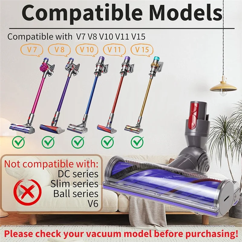 ABJY-Set Kepala Vakum Pengganti Anti Kusut untuk Dyson V8 V10 V11 V15 Penyedot Debu Tanpa Kabel untuk Karpet Karpet Lantai Kayu Keras