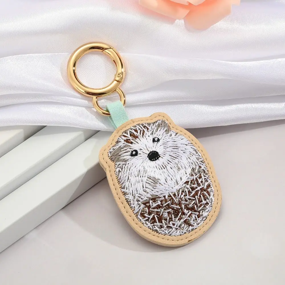 

Sweet PU Leather Embroidery Rabbit Keychain Dog Hedgehog Cartoon Animal Pendant Bag Hanging Ornaments Car Keyring Gifts