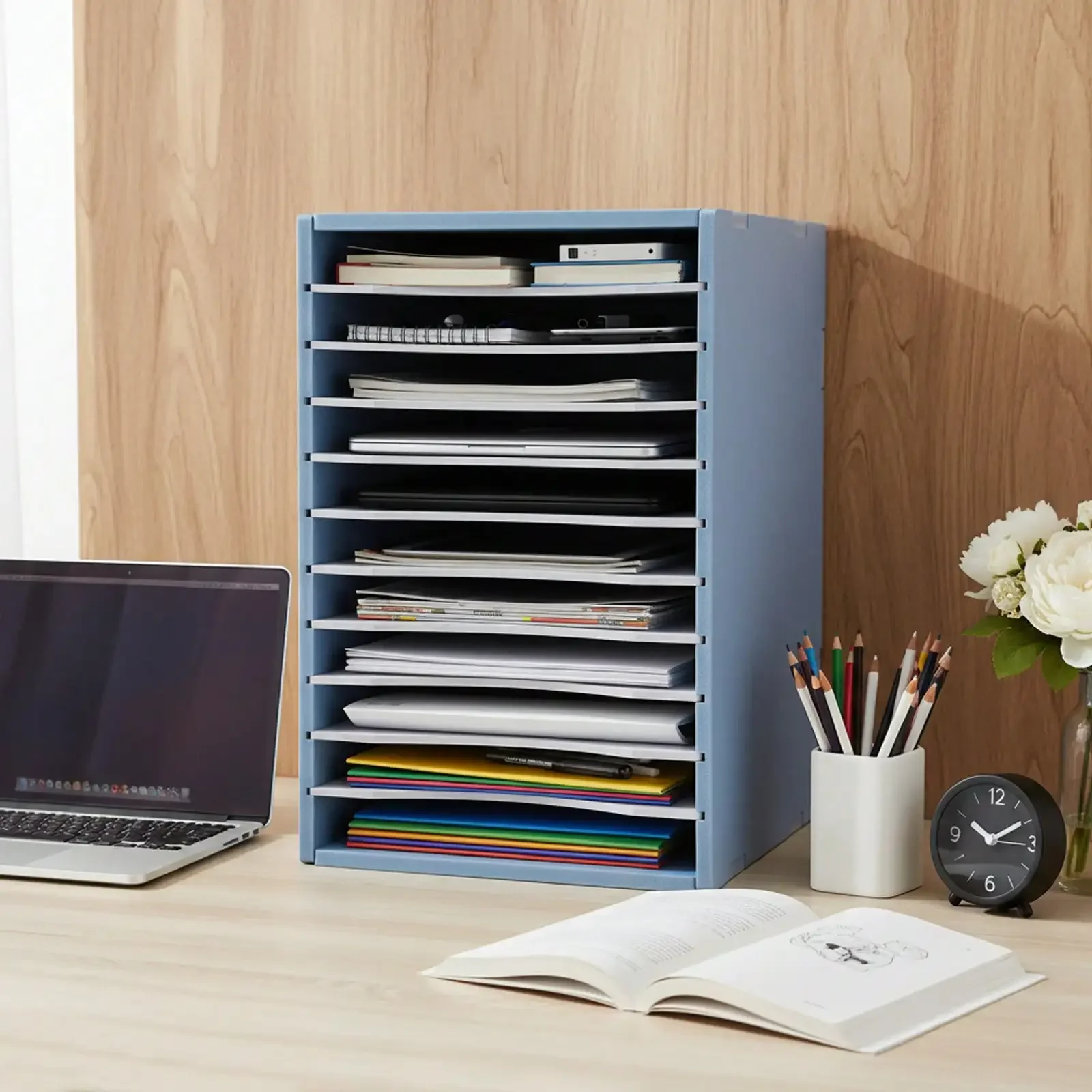 

11 Slots Vertical Desktop Sorter, Stackable Paper Organizer, Desktop File Sorter, Desk Organizer Letter Tray Holder, Do