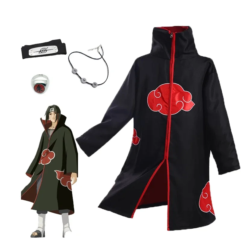 Japanese Ninja Cloak Itachi  Cosplay Costume Kids Pain  Deidara Fancy Halloween Suit Unisex Anime Cool Outfit  Zipper Black Coat