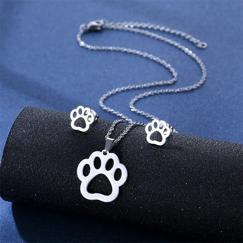 Stainless Steel Animal Jewelry Sets Fashion Women Cat Rabbit Mouse Owl Dolpnin Paw Bear Necklaces Earings Pop Jewelry 2022 New