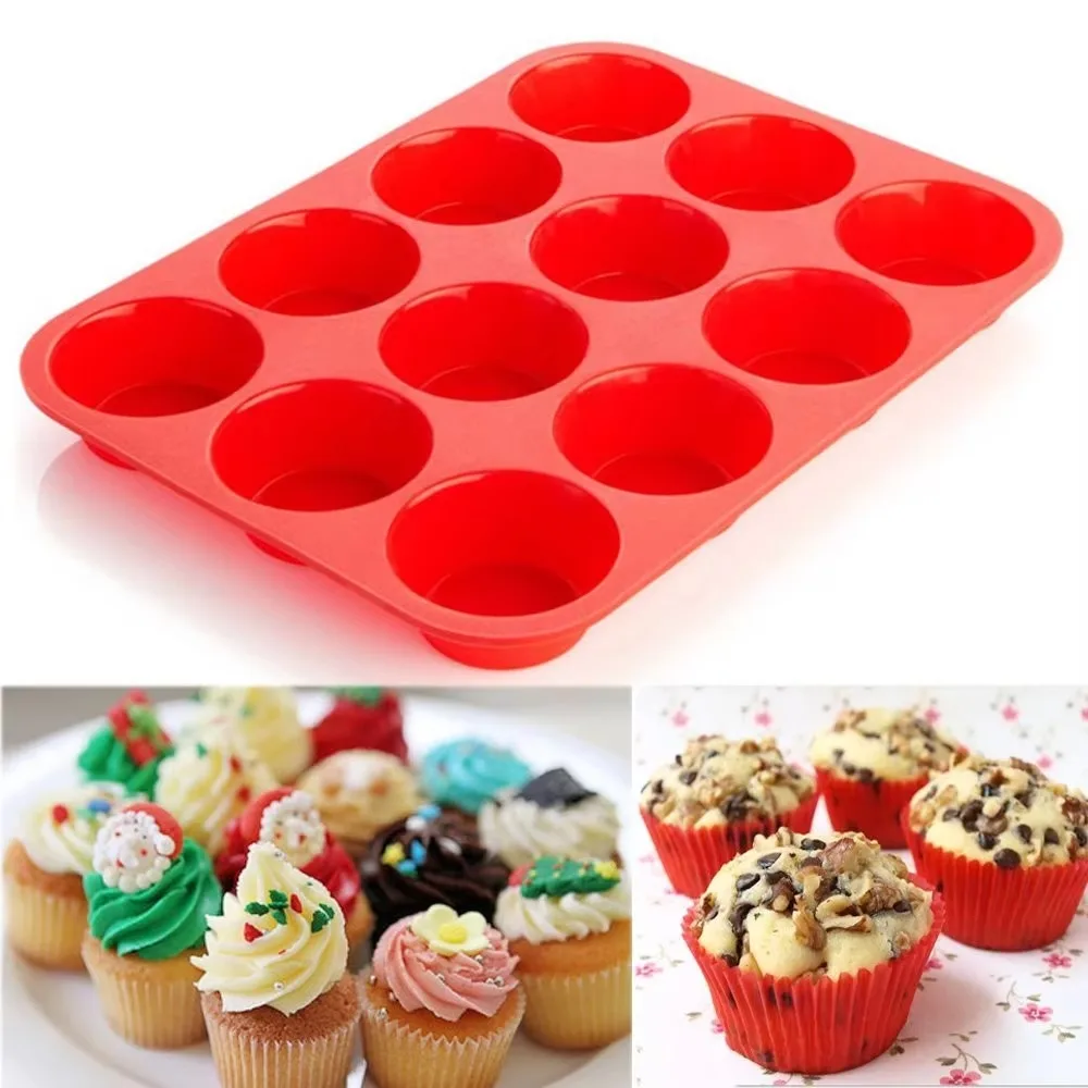 Round 12 Holes Cupcakes Mold Silicone DIY Baking Mold Non Stick Soap Chocolate Muffin Baking Pan Kitchen Tools