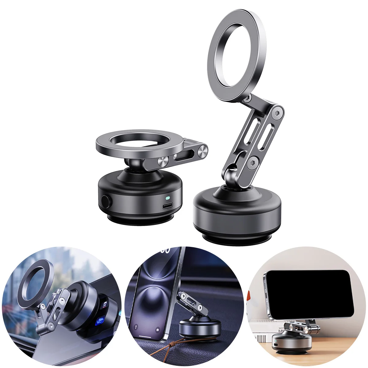 Strong Magnetic Car Phone Mount Electric Suction Cup Foldable 360° Rotatable Mobile Phone Holder Vacuum Adsorption Stable Phone