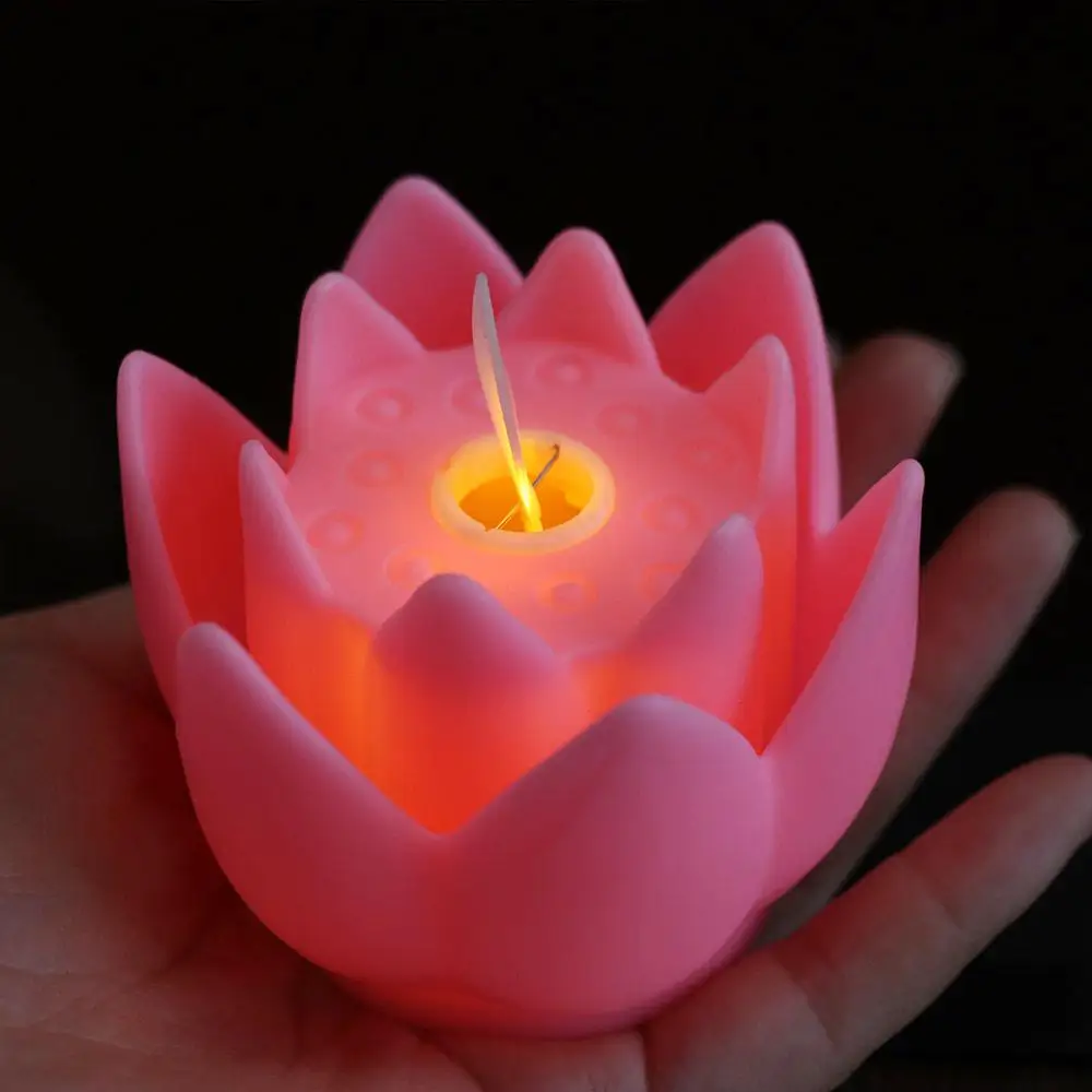 Plastic Lotus Lamp Colorful Flickering Electronic Candle Lamp Exquisite Creative Desktop Lamp Party Bedroom